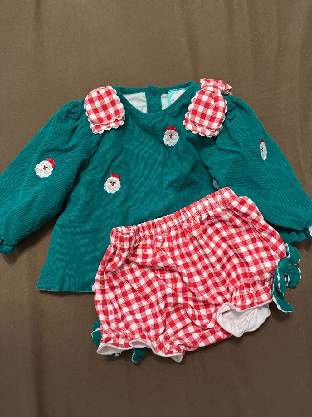 Unbranded Teal & Red Kids Matching Set with Gingham Bloomers - Picture 1 of 1